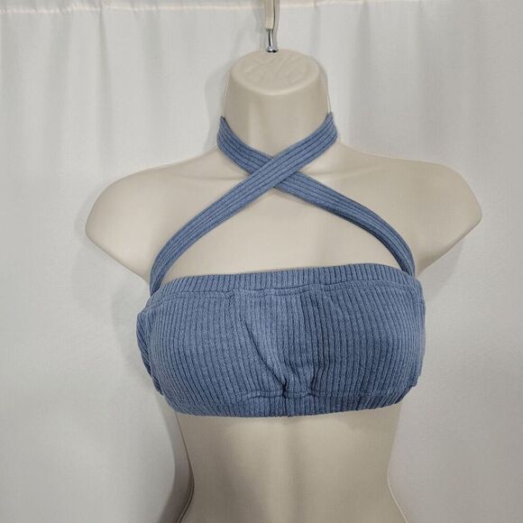 WeWoreWhat Blue Storm Wide Rib The Halter Bra Top X-Small - Picture 1 of 6